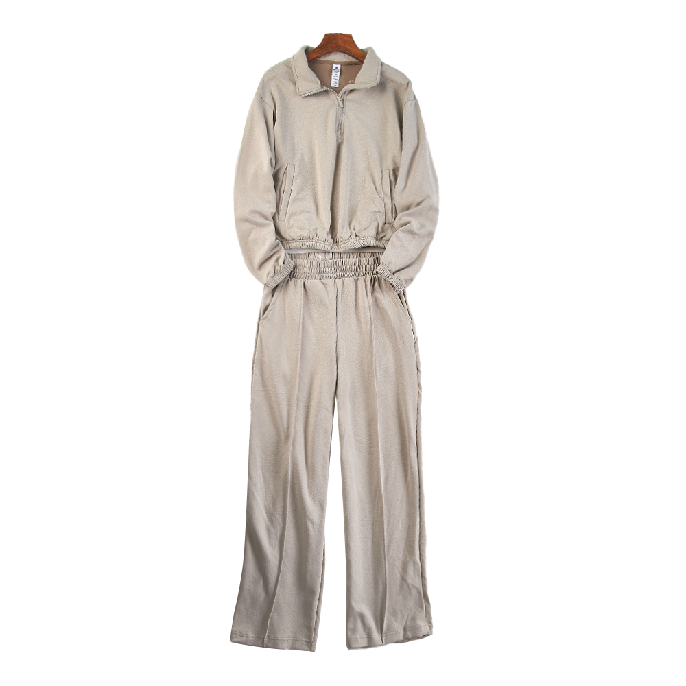 春秋立领拉链长袖外套+阔腿裤