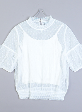 甜美蕾丝网纱吊带两件套女7.23L79674波点仙气透视罩衫内搭套装夏