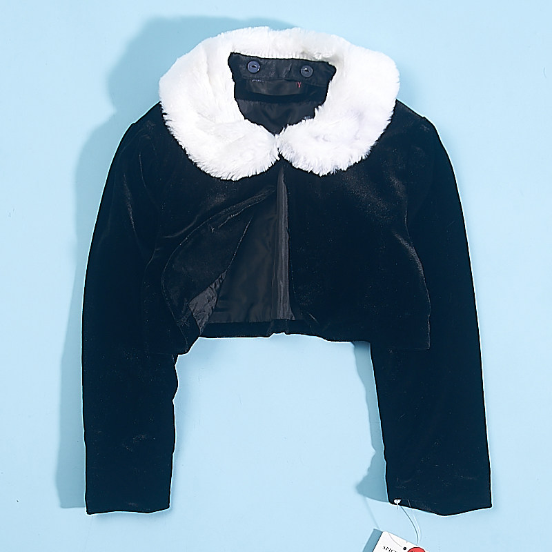 女童金丝绒夹克毛领短外套