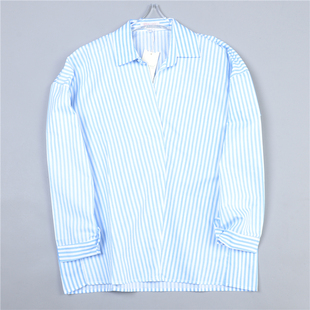 长袖 620韩版 女装 78413夏秋宽松显瘦休闲大码 上衣 翻领套头条纹衬衫