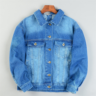 精品日单水洗全棉牛仔短外套女L85387双领设计宽松型帅气夹克上装