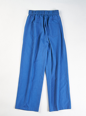 精品松紧高腰抽绳系带拖地阔腿裤男女H85777春夏宽松显瘦休闲长裤