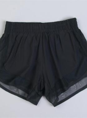 女生运动健身短裤子9.24L80353双层拼接防走光夏季透气训练三分裤