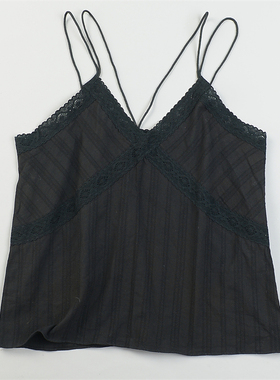 精品高货全棉蕾丝花边吊带背心女L84016纯欲黑色夏季外穿内搭上衣