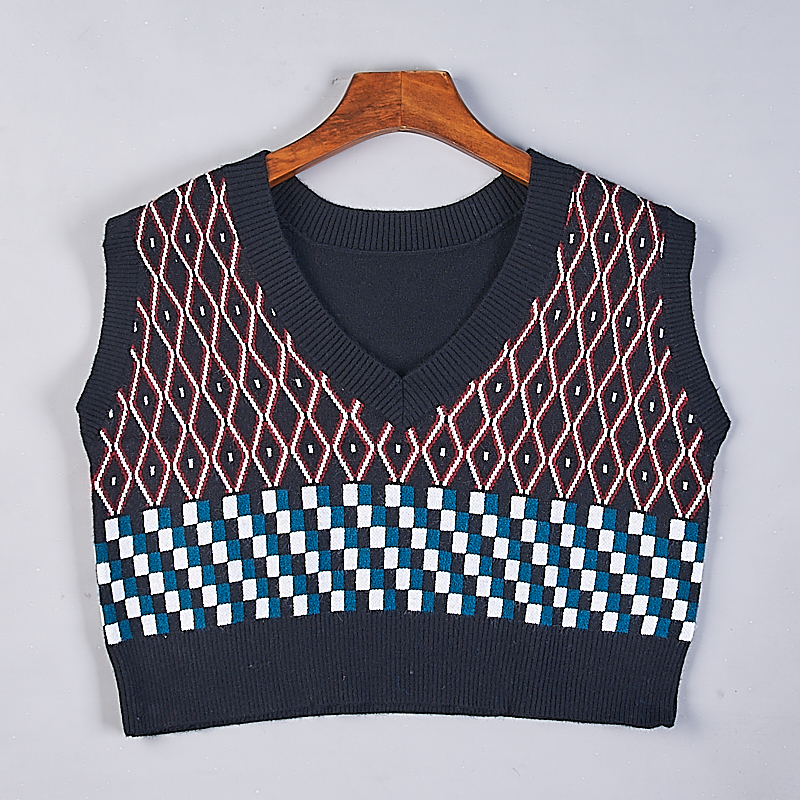 春秋季V领勾花内穿外搭毛衣背心
