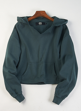 外贸美式全棉短款连帽衫卫衣女H82864春秋宽松大码套头潮牌短外套