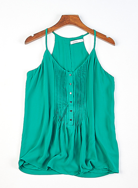 外贸大码女装V领吊带背心415H82059夏季新款风琴褶双层雪纺衫上衣