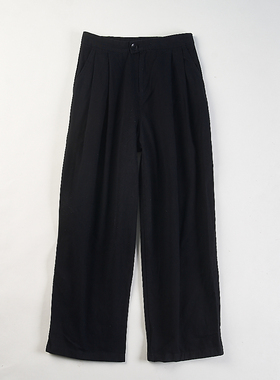 精品韩版简约高腰阔腿长裤女H83935春秋冬黑色宽松显瘦直筒九分裤