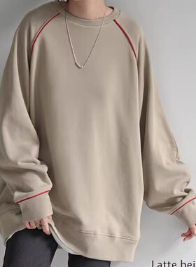 精品日单港味撞色拼条圆领卫衣女H84334春秋季宽松休闲中长款上衣