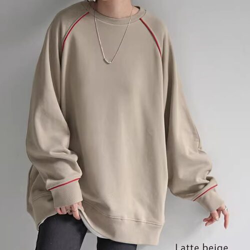 外贸单港味撞色拼条圆领卫衣女