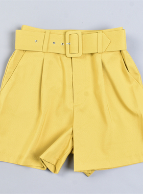 精品外贸单纯色休闲短裤女4.1L82122春夏新款高腰显瘦百搭阔腿裤