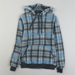 外套 宽松休闲帽衫 精品外贸撞色格子连帽卫衣绒衫 男女L85150秋冬季