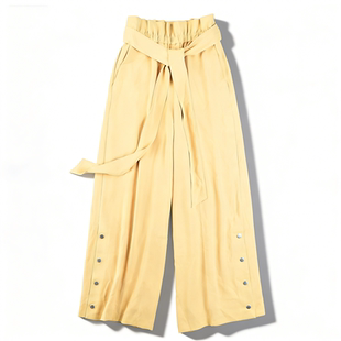 日单高级感高腰阔腿裤 女L86182纽扣开叉腰带设计春夏显瘦休闲长裤