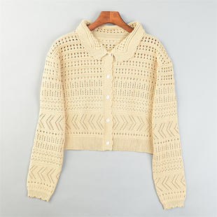 上衣短开衫 减龄少女风镂空针织衫 新款 小翻领春季 12.30L85325时尚