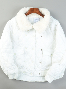 韩版绗缝菱格毛领薄棉衣L85597显瘦宽松减龄少女感秋冬夹克短外套