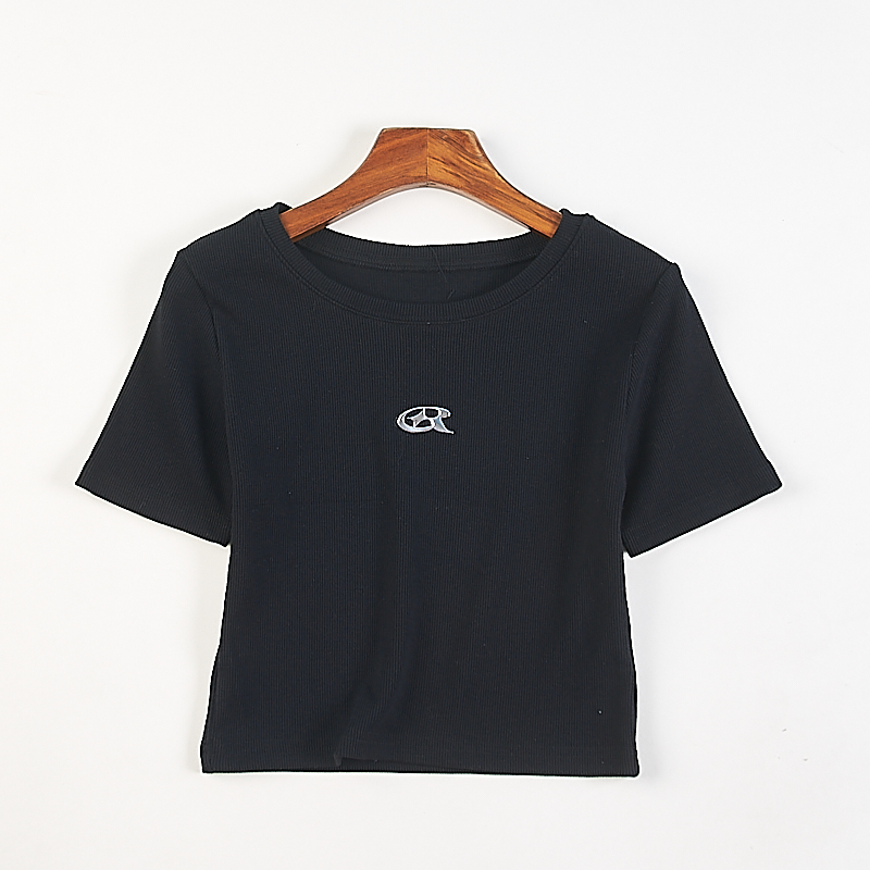 外贸日单复古纯色五分袖T恤女