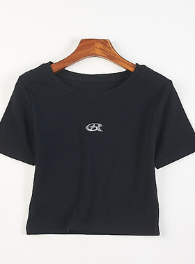 外贸日单复古纯色五分袖T恤女9.9H84282夏季新款修身显瘦短款上衣