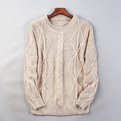 重磅复古羊毛针织衫 男女情侣1022H80630高端慵懒圆领麻花编织毛衣
