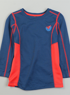 男女童外缝线拼接款T恤84106秋季疏孔透气小刺绣休闲运动打底上衣