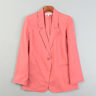 外套L83914春秋通勤OL气质显瘦中长款 仿棉麻西装 西服 女装 外贸大码