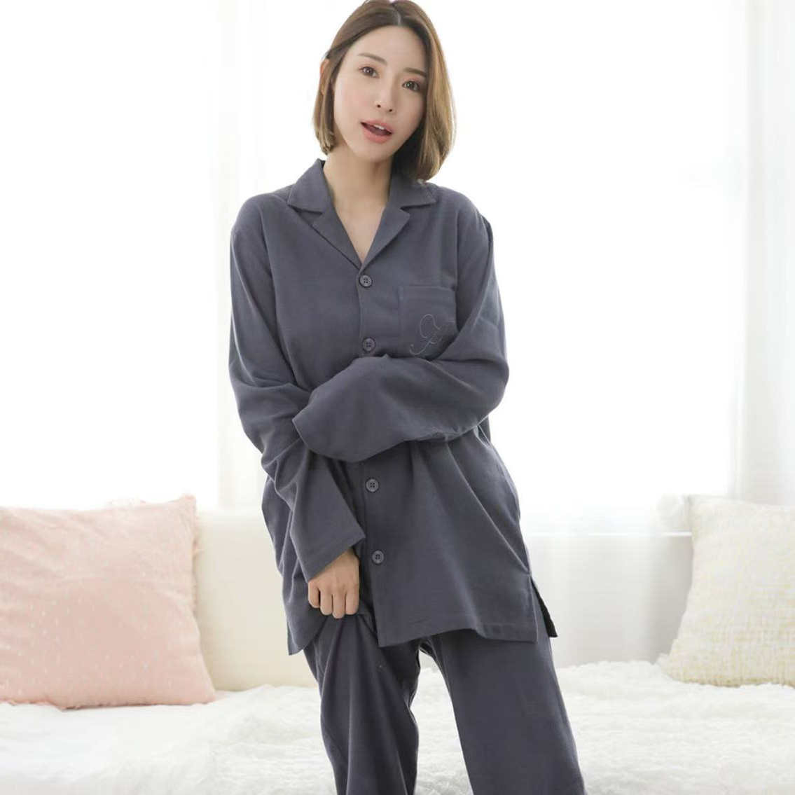 春秋极简风柔软长袖衫长裤家居服