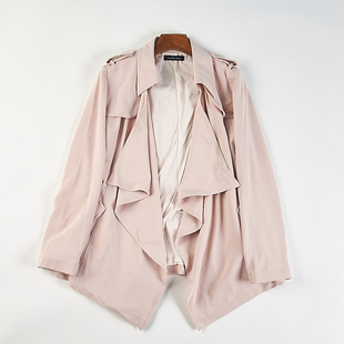 精品日单大码女装纯色中短款风衣H84647春秋宽松显瘦通勤百搭外套