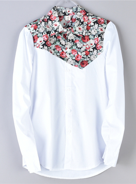 碎花拼接款白衬衫男女92L75723潮流小众设计感春夏秋休闲长袖衬衣