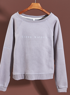 春秋纯色套头卫衣女1218H69377常规韩版薄绒圆领长袖字母绣花上衣