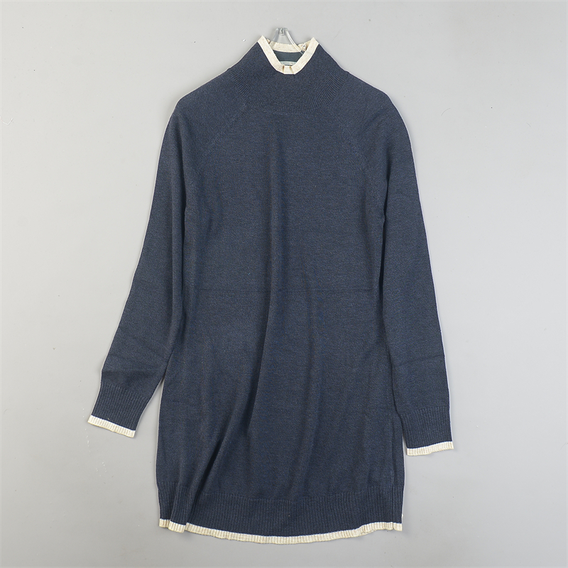 外贸羊毛针织连衣裙11.11L85110半高圆领柔顺抗皱秋冬打底长袖裙