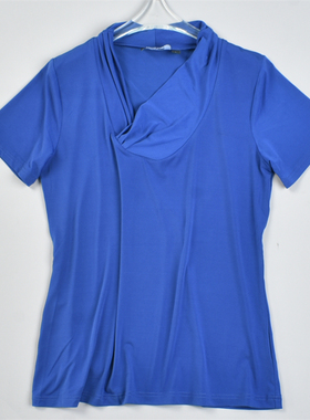 欧美单大码女装坠感堆堆领短袖T恤82646宽松垂顺显瘦夏季凉感上衣