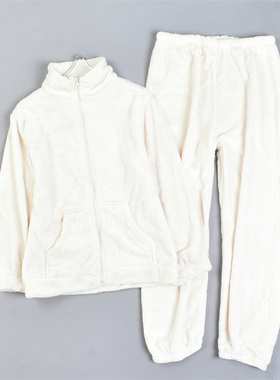 纯色法兰绒套装女48L82451拉链立领长袖长裤秋冬居家服外穿两件套