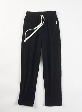 日系黑色灯芯绒系带休闲裤女H85370春秋冬松紧腰抽绳小个子九分裤