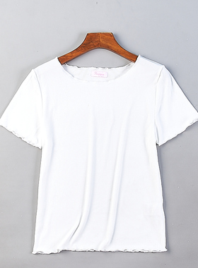 品质日单复古螺纹白色T恤女730H79883弹力修身圆领休闲短袖上衣夏