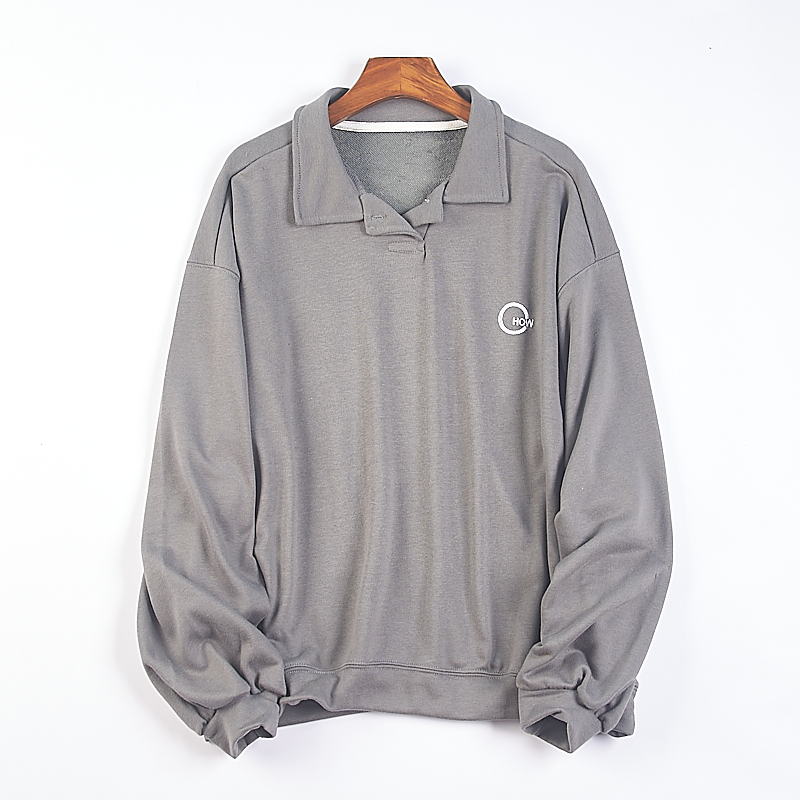 524复古风翻领套头卫衣男女情侣装76205春秋字母刺绣宽松长袖外套