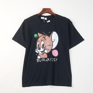 潮流胖MM上衣 T恤女H84758宽松大码 重磅300克美式 卡通印花纯棉短袖