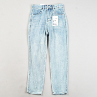 休闲长裤 韩版 女L83400夏秋高腰显瘦哈伦裤 水洗浅蓝直筒牛仔裤 新品