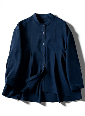 日系文艺复古立领雪纺衬衫女3.10L85861宽松休闲春夏气质长袖上衣