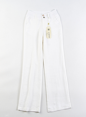 韩版纯色棉麻直筒裤女41H81886春夏季新款复古自然腰时尚休闲长裤