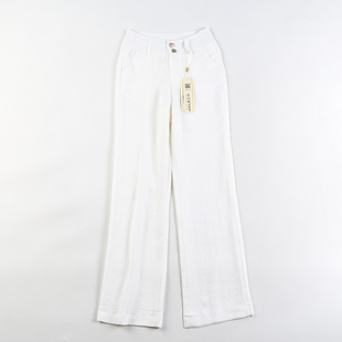 纯色棉麻直筒裤 休闲长裤 女41H81886春夏季 复古自然腰时尚 新款 韩版