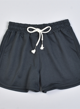 外贸纯棉毛圈运动休闲短裤女5.20L82738夏抽绳松紧腰直筒三分热裤