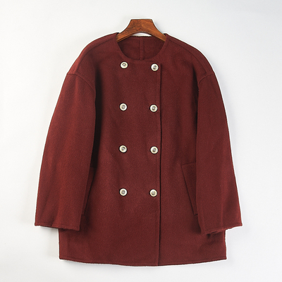 极简风纯色双面羊毛呢大衣女
