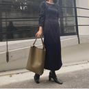 精品日单极简风纯色长袖 连衣裙H84615秋冬收腰系带显瘦灯芯绒长裙