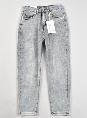 韩版烟灰色哈伦牛仔裤女L83403夏秋季做旧复古百搭锥形长裤九分裤