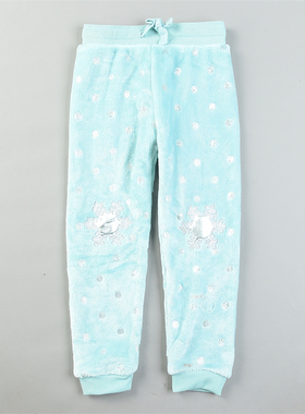 高品质外贸女童珊瑚绒睡裤家居裤L85541秋冬精致烫钻刺绣束脚长裤