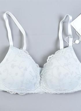 植绒无钢圈蕾丝文胸2.11L81731性感V型聚拢上托收副乳纯欲风内衣