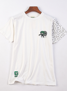 日单全棉T恤男女711H75047夏季新款卡通印花直筒型休闲短袖体恤衫