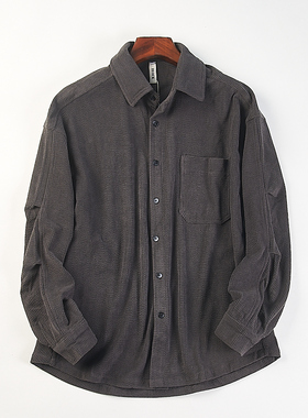 高级货男士竖纹肌理长袖衬衫外套H85669春季松弛感日系休闲上衣潮