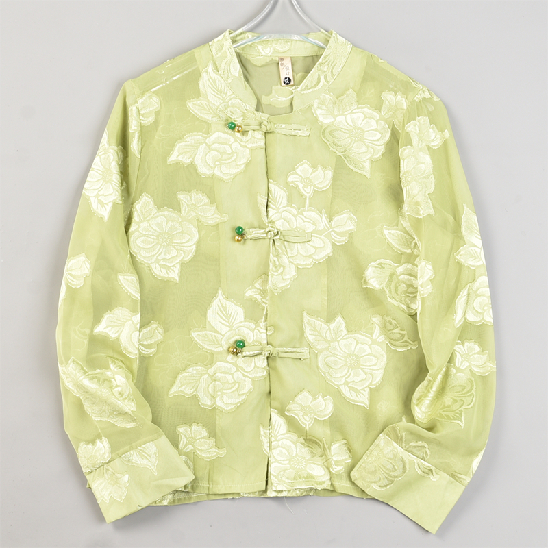复古新中式盘扣刺绣提花衬衫L83449夏秋大码女装透气薄款精品上衣