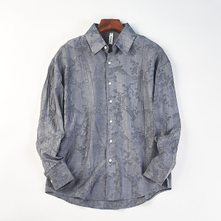 高级刺绣提花潮男长袖 H85740春夏翻领宽松休闲小众设计感衬衣 衬衫