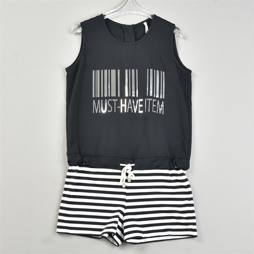 精品潮牌女生连体衣裤8.26L83651拼接假两件夏季休闲无袖连身短裤